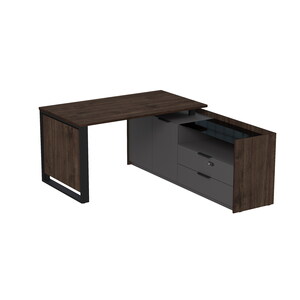 Стол рабочий на опорной двусоставной тумбе, с ящиками, с код замком