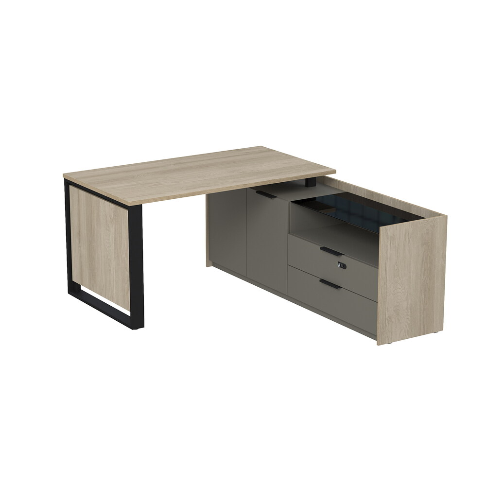 Стол рабочий на опорной двусоставной тумбе, с ящиками, с код замком