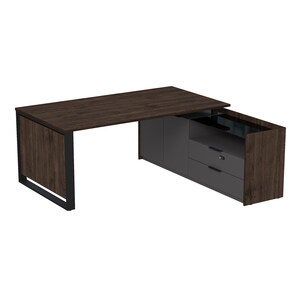 Стол рабочий на опорной двусоставной тумбе, с ящиками, с код замком