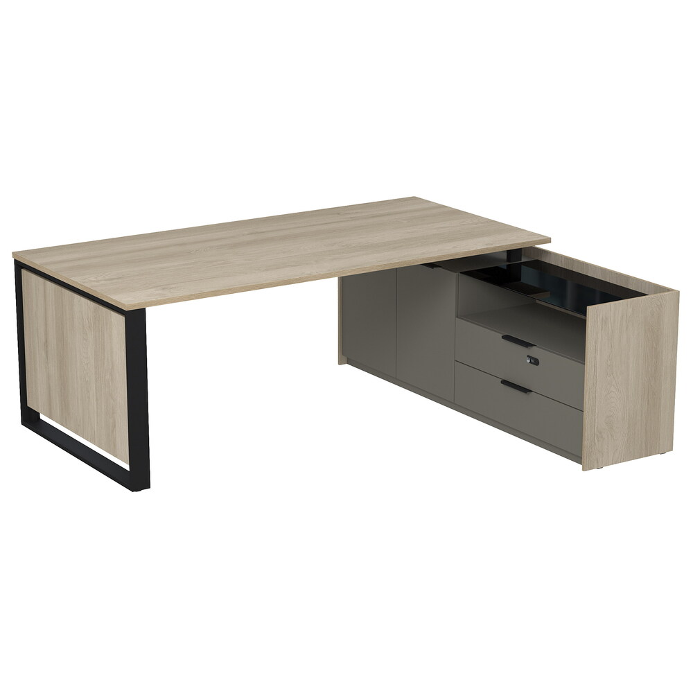 Стол рабочий на опорной двусоставной тумбе, с ящиками, с код замком