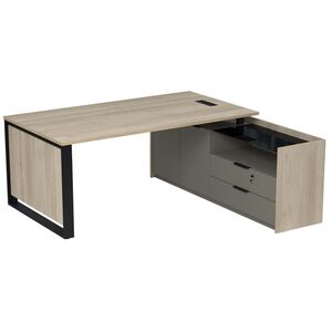 Стол рабочий с лючком, на опорной двусоставной тумбе