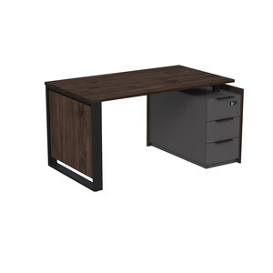 Стол рабочий на опорной угловой тумбе, с ящиками (метабокс), с код замком