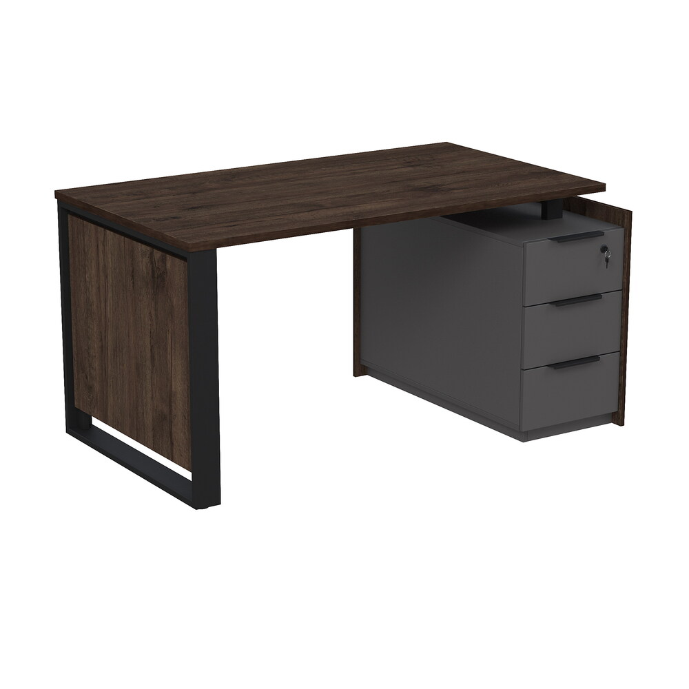 Стол рабочий на опорной угловой тумбе, с ящиками, с замком