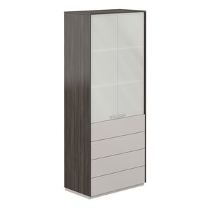 Шкаф высокий со стеклом матовым, 4 ящ.