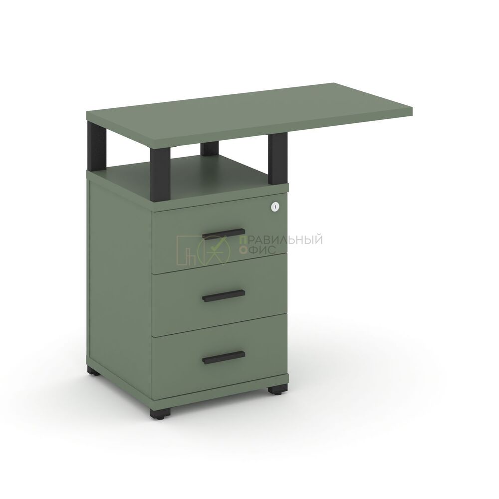 Тумба приставная узкая 3 ящика со свесом с надставкой широкой