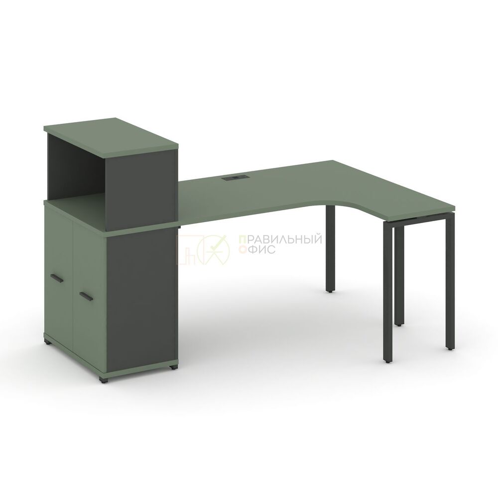 Стол эргономичный с опорным распашным шкафом с надставкой низкой правый