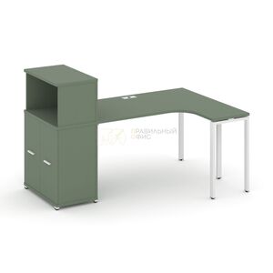 Стол эргономичный с опорным распашным шкафом с надставкой низкой правый