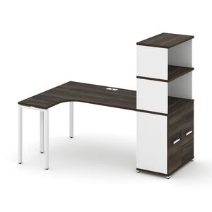 Стол эргономичный с опорным распашным шкафом с надставкой высокой левый