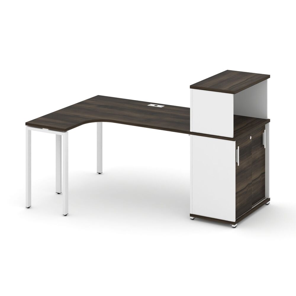 Стол эргономичный с опорным шкафом-купе с надставкой низкой левый