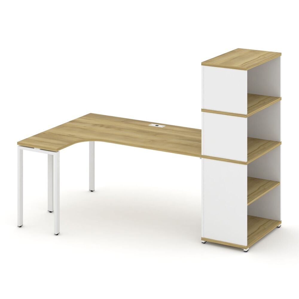 Стол эргономичный с опорным стеллажом с надставкой высокой левый