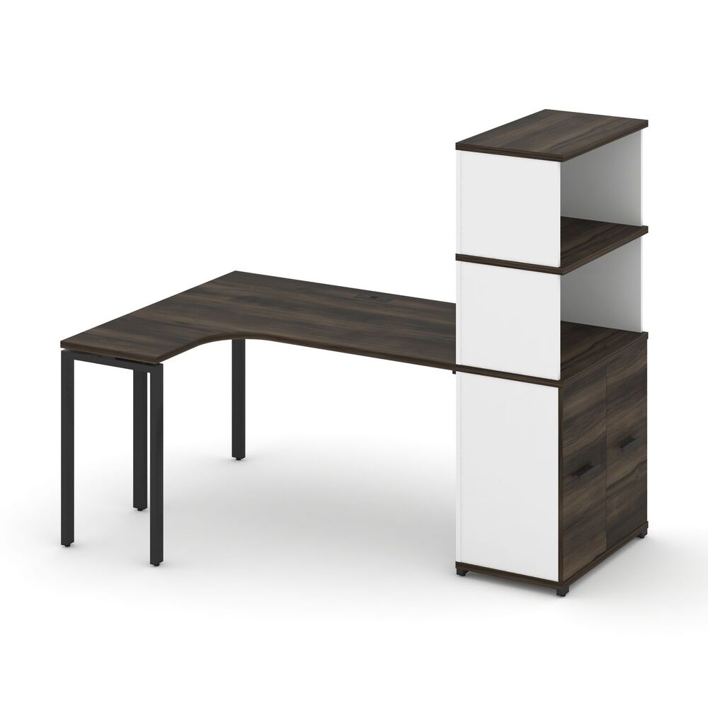 Стол эргономичный с опорным распашным шкафом с надставкой высокой левый