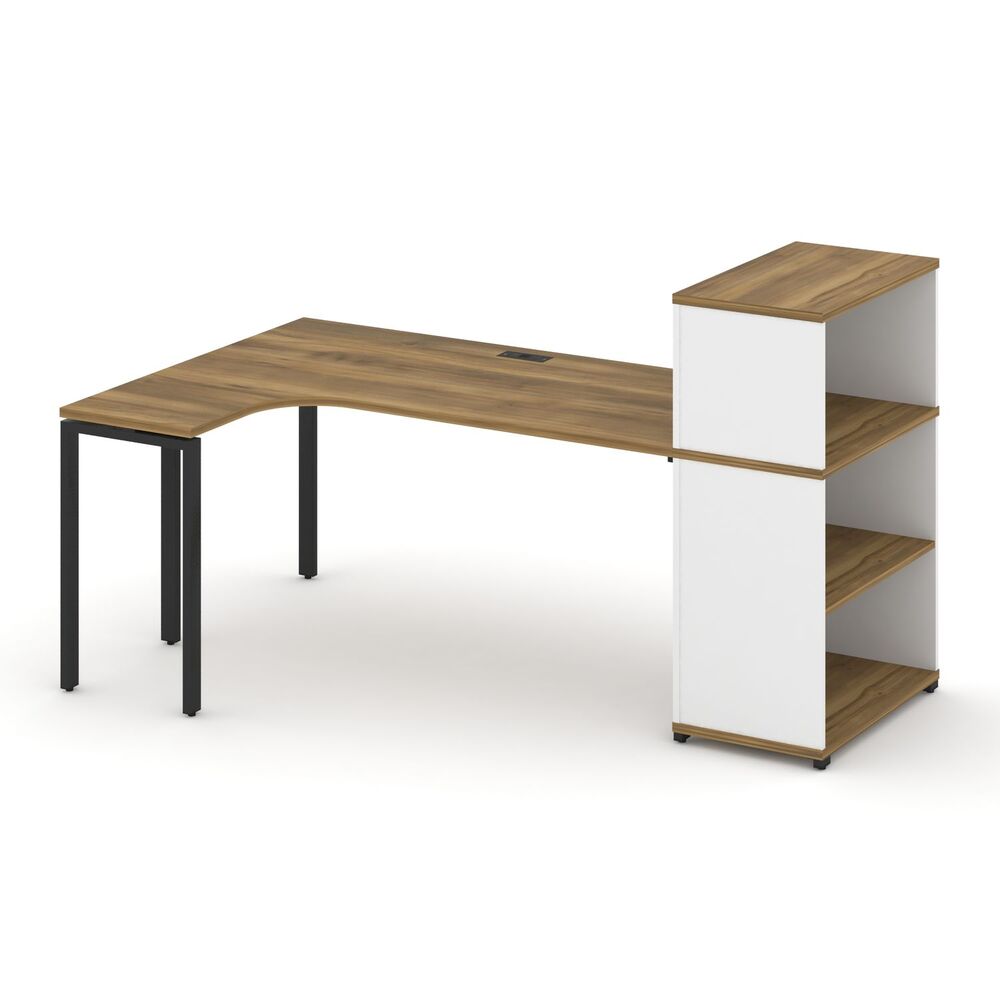 Стол эргономичный с опорным стеллажом с надставкой низкой левый