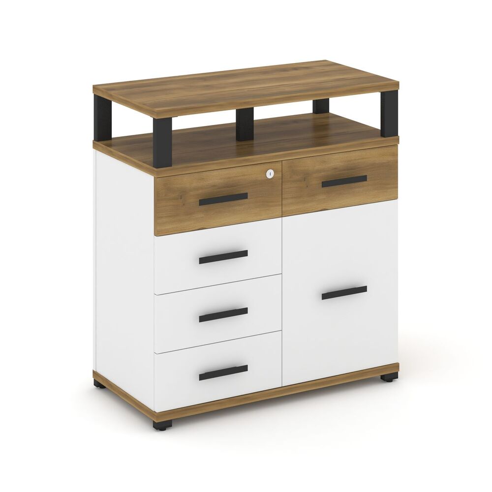 Тумба приставная широкая 5 ящиков + 1 распашной фасад с надставкой широкой