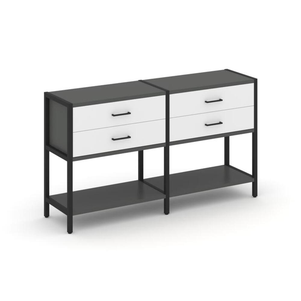 Двухсекционный стеллаж двухярусный с ящиками