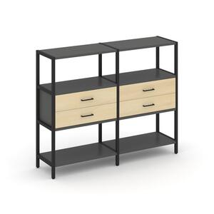 Двухсекционный стеллаж трехярусный с ящиками