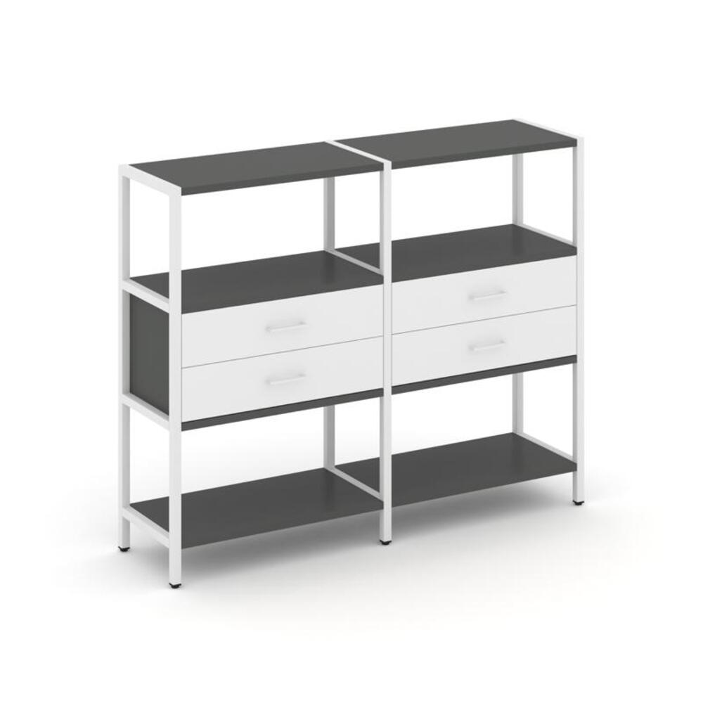 Двухсекционный стеллаж трехярусный с ящиками