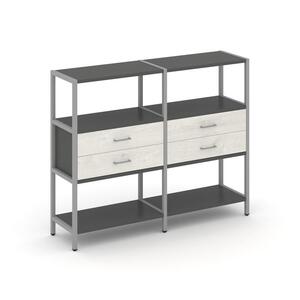 Двухсекционный стеллаж трехярусный с ящиками