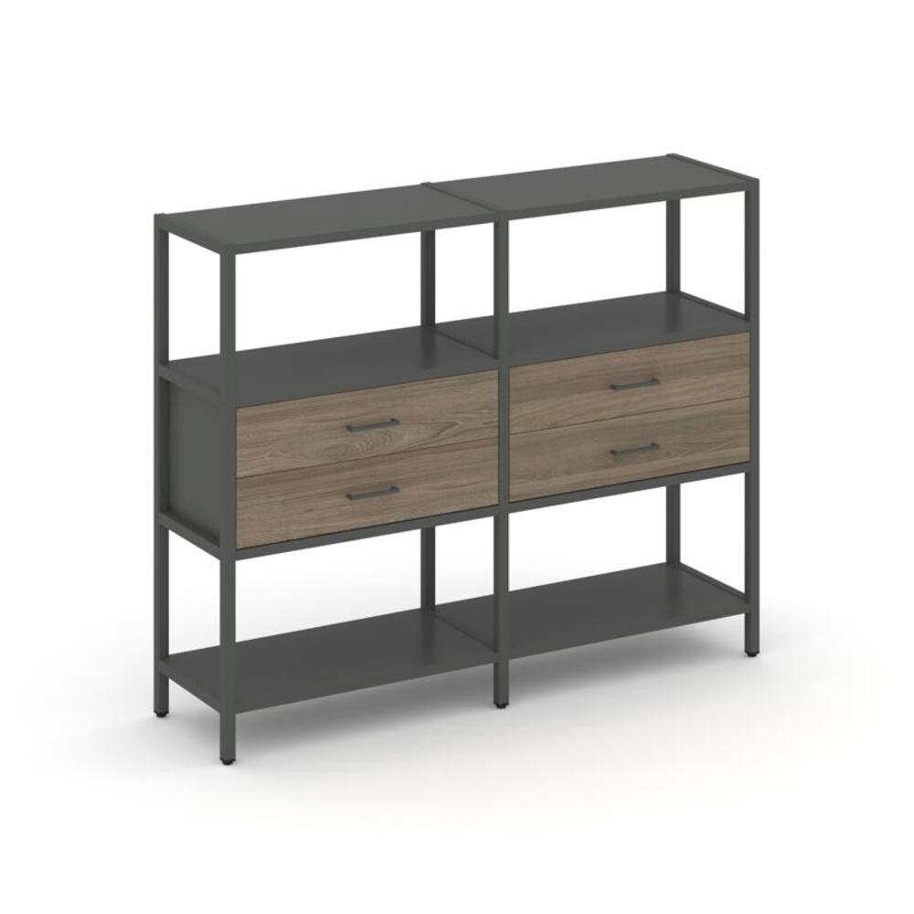 Двухсекционный стеллаж трехярусный с ящиками