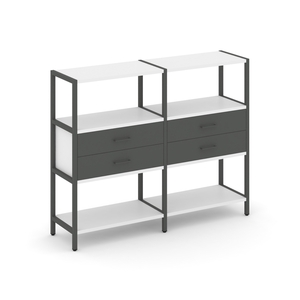 Двухсекционный стеллаж трехярусный с ящиками