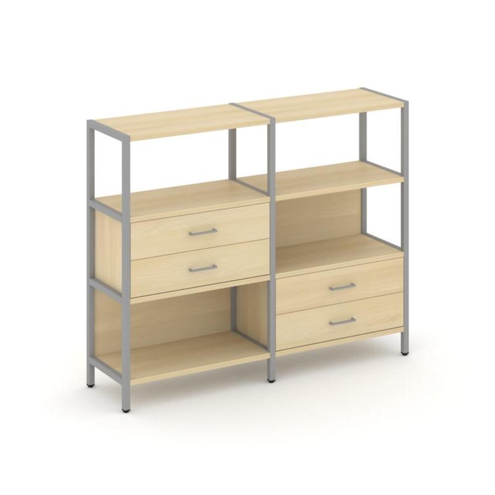 Двухсекционный стеллаж трехярусный с ящиками