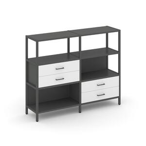 Двухсекционный стеллаж трехярусный с ящиками