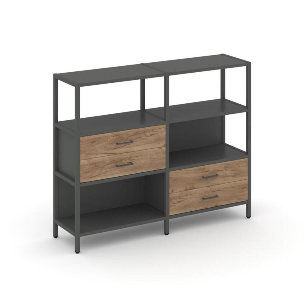 Двухсекционный стеллаж трехярусный с ящиками