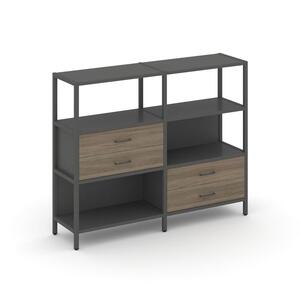 Двухсекционный стеллаж трехярусный с ящиками