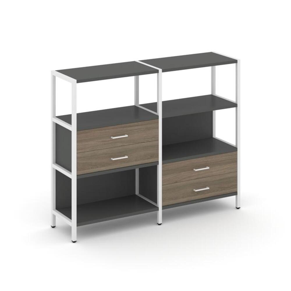 Двухсекционный стеллаж трехярусный с ящиками