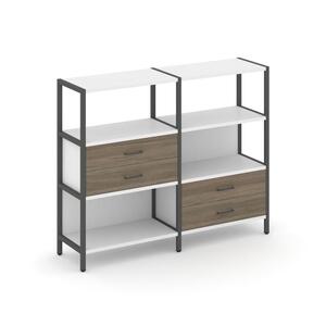 Двухсекционный стеллаж трехярусный с ящиками