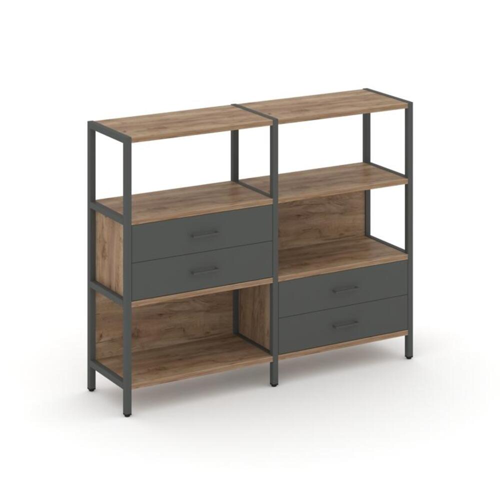 Двухсекционный стеллаж трехярусный с ящиками