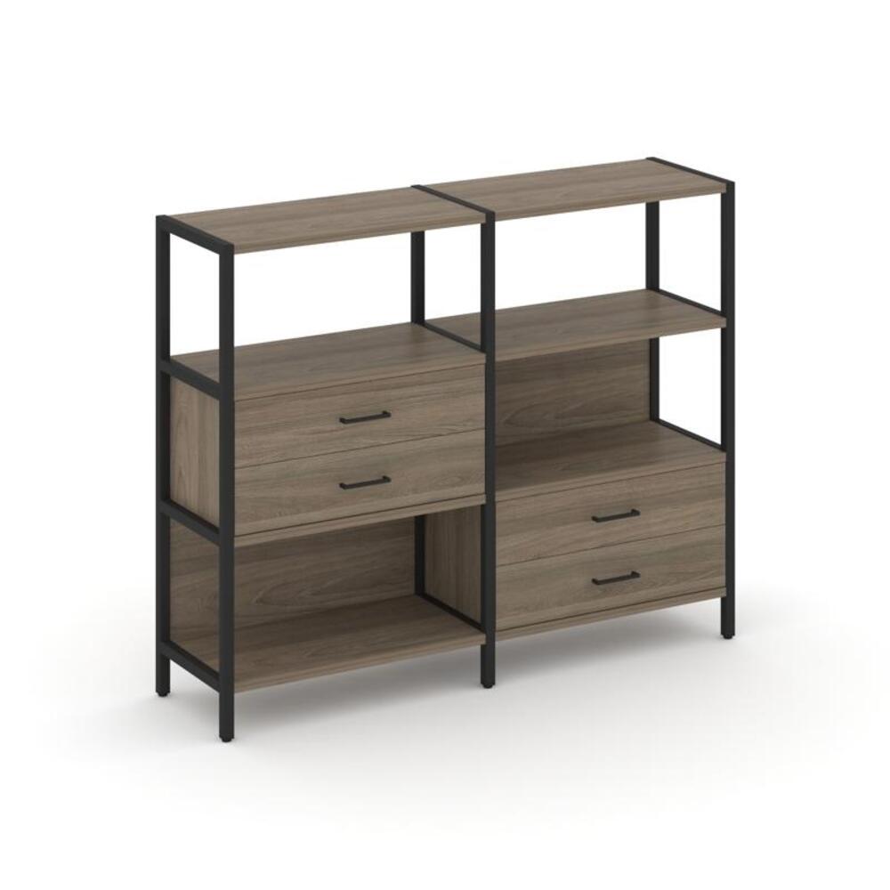 Двухсекционный стеллаж трехярусный с ящиками