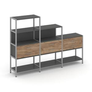 Трехсекционный стеллаж четырех/трех/двухярусный с ящиками