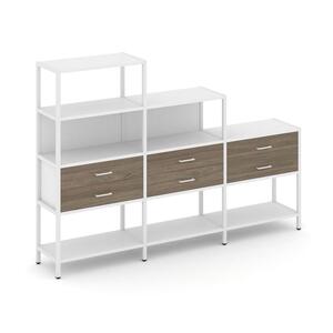 Трехсекционный стеллаж четырех/трех/двухярусный с ящиками