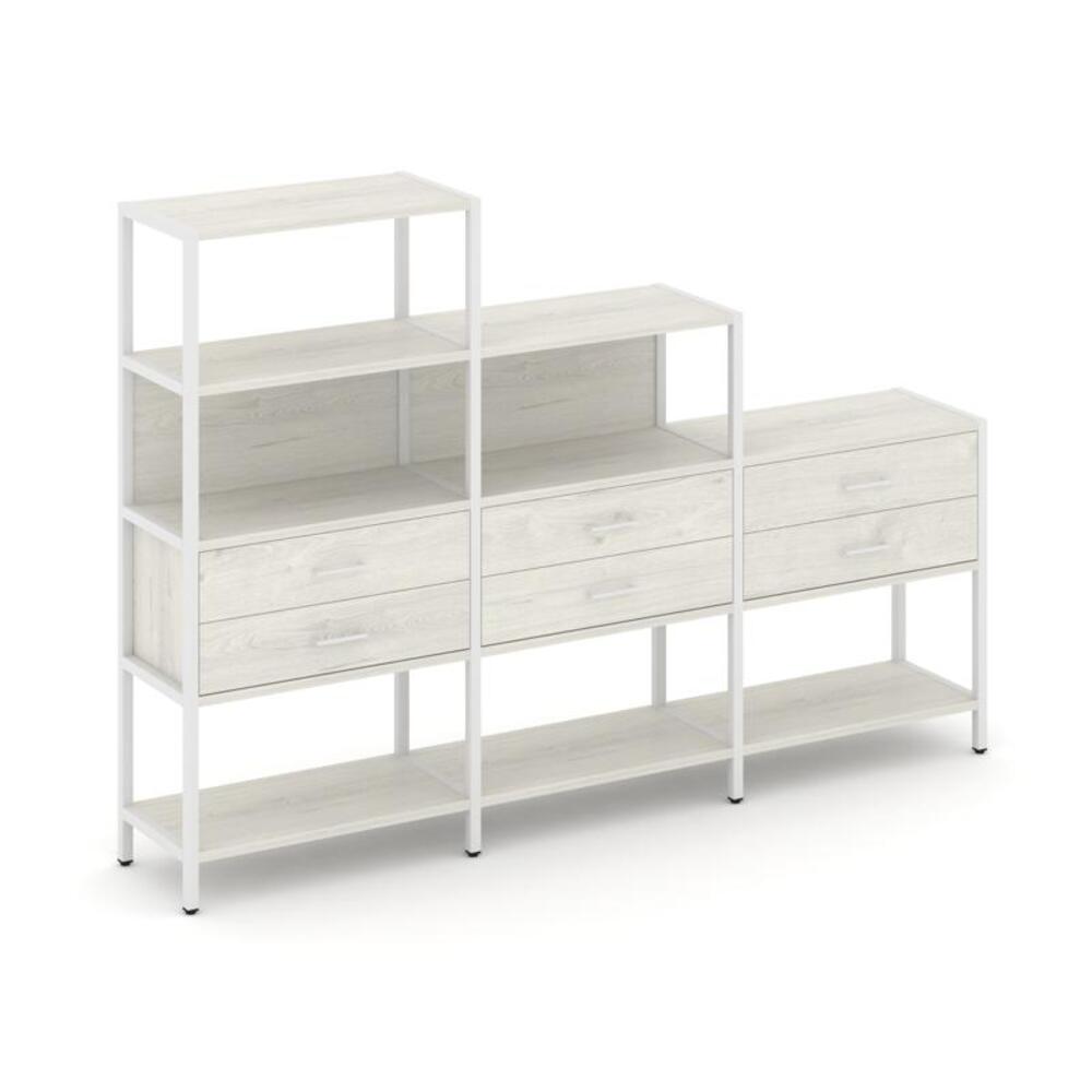 Трехсекционный стеллаж четырех/трех/двухярусный с ящиками