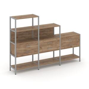 Трехсекционный стеллаж четырех/трех/двухярусный с ящиками