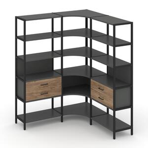 Трехсекционный угловой стеллаж пятиярусный с ящиками